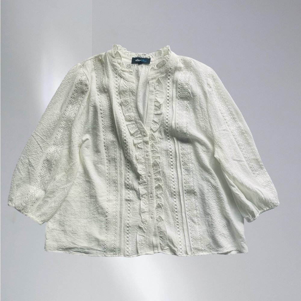 Alice Blue detail ivory white blouse 3X